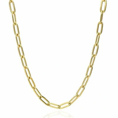 NURAGOLD 14K YELLOW GOLD 7MM PAPERCLIP CHAIN ROLO ELONGATED LINK CABLE NECKLACE WOMEN 16"