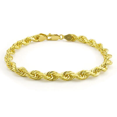 NURAGOLD 14K YELLOW GOLD 6MM DIAMOND CUT ROPE CHAIN MENS WIDE BRACELET 7" 7.5" 8" 8.5" 9"