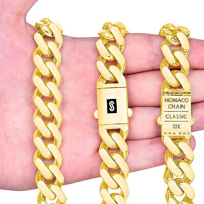 NURAGOLD 10K YELLOW GOLD MIAMI CUBAN 17MM MONACO CURB LINK CHAIN MENS NECKLACE 22"- 30"