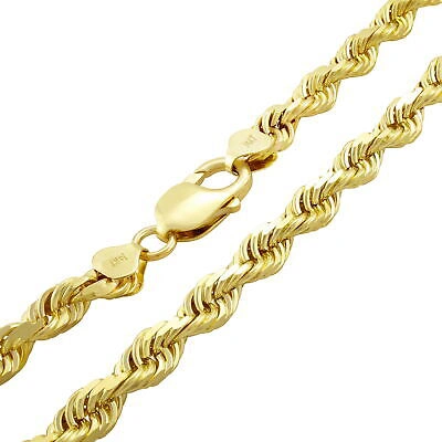 NURAGOLD 14K YELLOW GOLD 7MM ROPE DIAMOND CUT MENS CHAIN NECKLACE ITALIAN MADE 18"- 30"