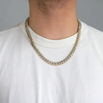 NURAGOLD 10K YELLOW GOLD MIAMI CUBAN 9MM MONACO DIAMOND CUT PAVE CHAIN NECKLACE 18"- 30"