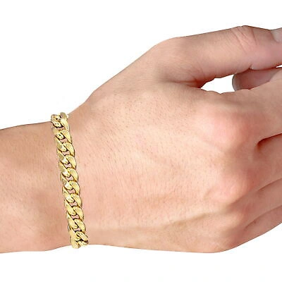 NURAGOLD 14K YELLOW GOLD MENS 9MM MIAMI CUBAN LINK CHAIN BRACELET 7" 7.5" 8" 8.5" 9"