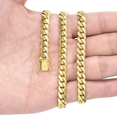 NURAGOLD 14K YELLOW GOLD SOLID MENS 7MM MIAMI CUBAN LINK CHAIN NECKLACE BOX CLASP 20"-30"