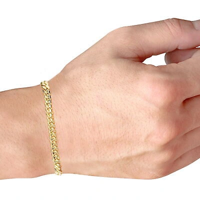 NURAGOLD 14K YELLOW GOLD SOLID 5MM MIAMI CUBAN LINK CHAIN BRACELET MEN 7" 7.5" 8" 8.5" 9"