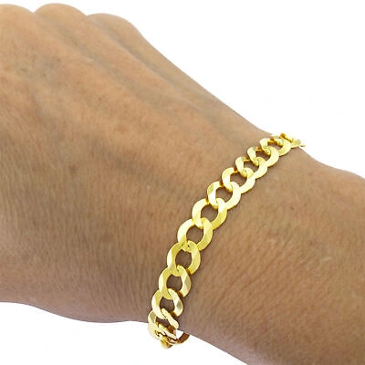 NURAGOLD MENS 14K SOLID YELLOW GOLD 8MM CURB CUBAN CHAIN LINK BRACELET 7" 7.5" 8" 8.5" 9"