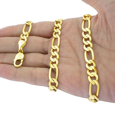 NURAGOLD 14K YELLOW GOLD SOLID MENS 9.5MM FIGARO LINK ITALIAN CHAIN NECKLACE 18"- 30"