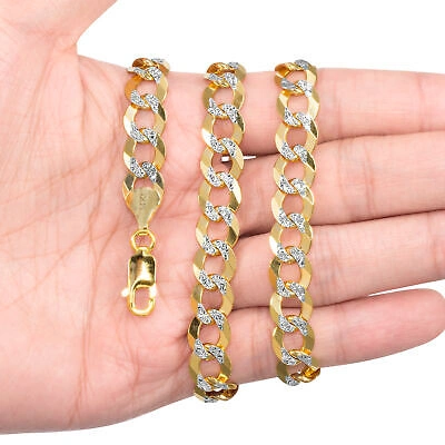 NURAGOLD 14K YELLOW GOLD SOLID 10MM DIAMOND CUT PAVE CUBAN CURB CHAIN NECKLACE 22"- 30"