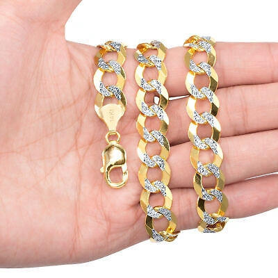 NURAGOLD 14K YELLOW GOLD SOLID 12.5MM DIAMOND CUT PAVE CUBAN CURB CHAIN NECKLACE 22"- 30"