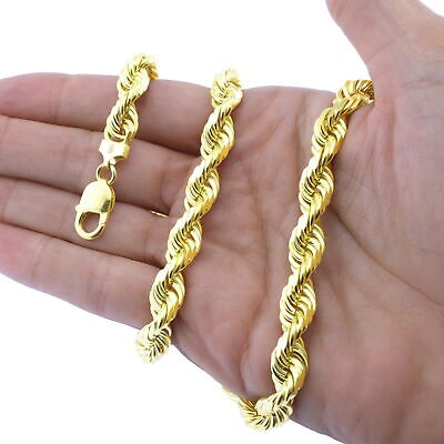 NURAGOLD 10K YELLOW GOLD THICK SOLID 10MM MENS DIAMOND CUT ROPE CHAIN NECKLACE 22"- 30"