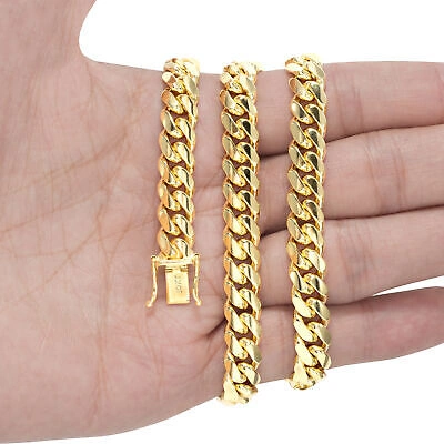 NURAGOLD 10K YELLOW GOLD SOLID MENS 8MM MIAMI CUBAN LINK CHAIN NECKLACE BOX CLASP 20"-30"