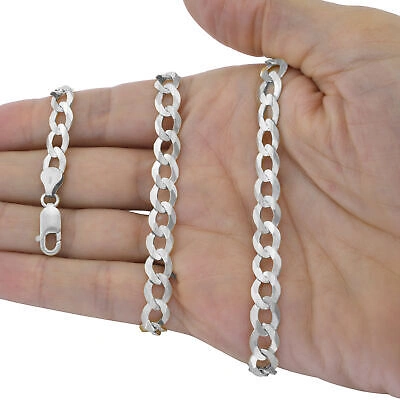 NURAGOLD 10K WHITE GOLD 8.5MM SOLID CUBAN CURB CHAIN ITALIAN PENDANT NECKLACE MEN 20"-30"