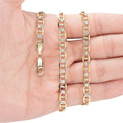 NURAGOLD 10K YELLOW GOLD SOLID 6MM PAVE DIAMOND CUT MARINER ANCHOR CHAIN NECKLACE 18"-30"