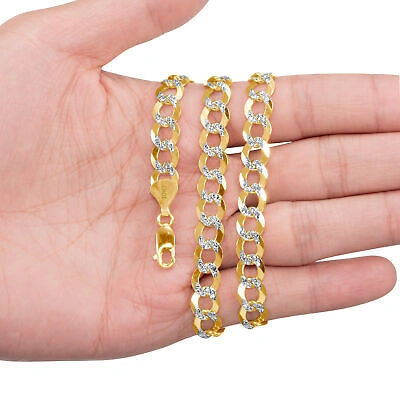 NURAGOLD 10K YELLOW GOLD SOLID 8.5MM MENS DIAMOND CUT PAVE CUBAN CHAIN NECKLACE 20"- 30"