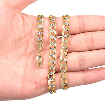 NURAGOLD 10K YELLOW GOLD SOLID 7MM MENS DIAMOND CUT PAVE CUBAN CHAIN NECKLACE 20"- 30"