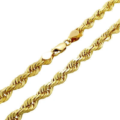 NURAGOLD 10K YELLOW GOLD 5MM DIAMOND CUT ROPE ITALIAN CHAIN PENDANT NECKLACE MENS 22"