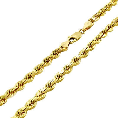 NURAGOLD 10K YELLOW GOLD 4MM DIAMOND CUT ROPE ITALIAN CHAIN PENDANT NECKLACE MENS 26"