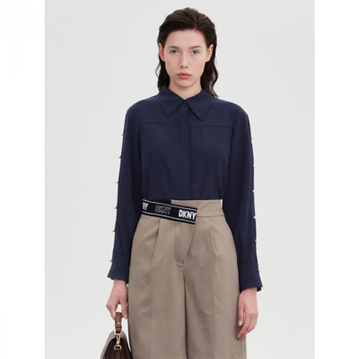 DKNY 【珍珠扣装饰】唐可娜儿气质简约法式弹力女式衬衫