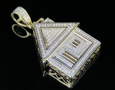 JEWELRY UNLIMITED MEN'S 10K YELLOW GOLD REAL DIAMOND CUSTOM TRAP HOUSE PENDANT CHARM 1/2 CT 1.25"