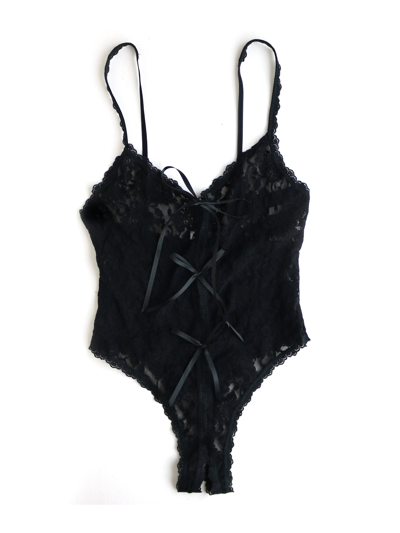 HANKY PANKY SIGNATURE LACE CROTCHLESS TEDDY BLACK