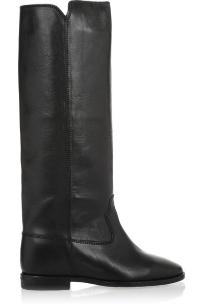 ISABEL MARANT Étoile Chess Leather Concealed Wedge Knee Boots