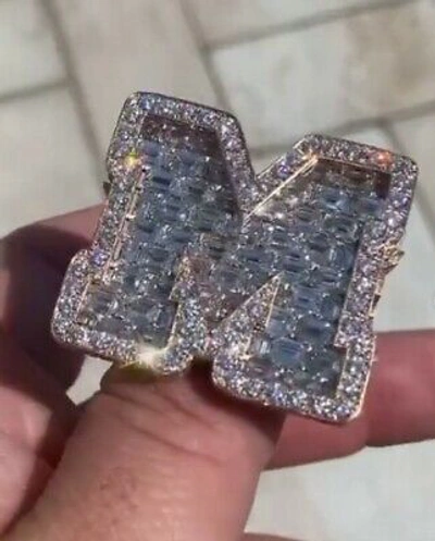 NSG MENS CUSTOM M ANY INITIAL LETTER RING 3CT BAGUETTE CUBIC ZIRCONIA 925 SILVER