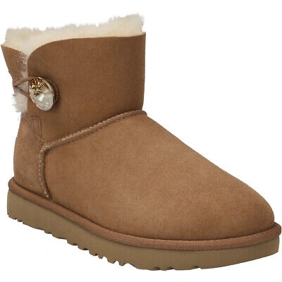 UGG UGG AUSTRALIA STIEFELETTE MINI BALEY BUTTON BLING, RAULEDER, BRAUN, DAMEN