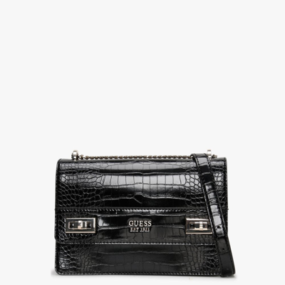 GUESS KATEY GIRLFRIEND BLACK MOC CROC SATCHEL