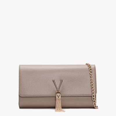 VALENTINO GARAVANI DIVINA TAUPE PEBBLED CLUTCH BAG