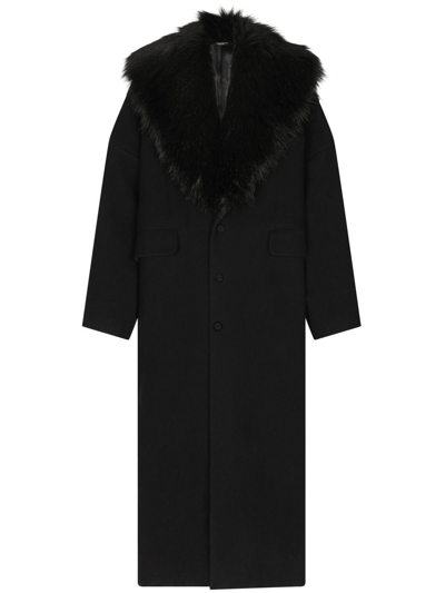 DOLCE & GABBANA FAUX-FUR COLLAR WOOL COAT
