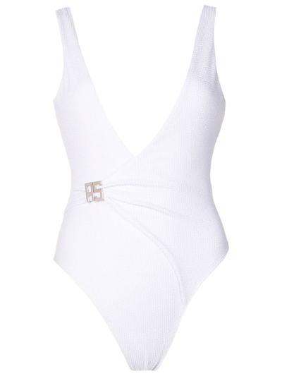 AMIR SLAMA RIBBED LOGO-BUCKLE SWIMSUIT