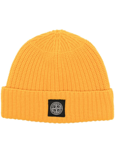 STONE ISLAND LOGO-PATCH RIBBED-KNIT BEANIE