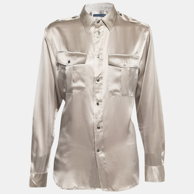 POLO RALPH LAUREN LIGHT BROWN SILK SATIN POCKETED BUTTON FRONT SHIRT M