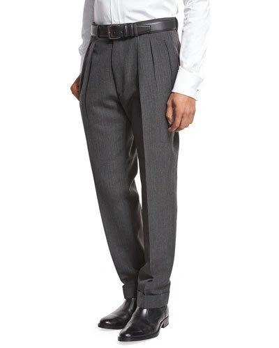 TOM FORD DOUBLE-PLEATED TROUSERS, GRAY