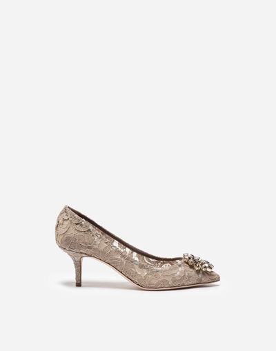 DOLCE & GABBANA LACE RAINBOW PUMPS WITH BROOCH DETAILING