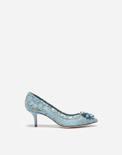 DOLCE & GABBANA LACE RAINBOW PUMPS WITH BROOCH DETAILING
