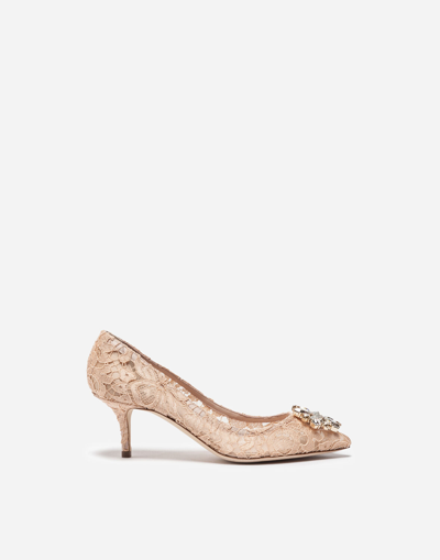 DOLCE & GABBANA LACE RAINBOW PUMPS WITH BROOCH DETAILING