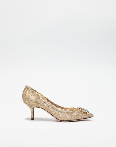 DOLCE & GABBANA LUREX LACE RAINBOW PUMPS WITH BROOCH DETAILING