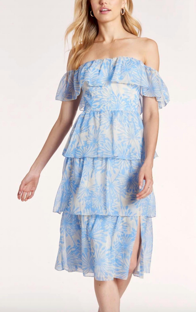 AMANDA UPRICHARD Venezia Off The Shoulder Tiered Midi Dress in Wish