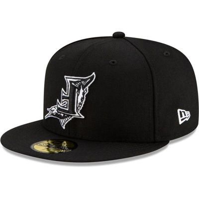 NEW ERA NEW ERA BLACK FLORIDA MARLINS UPSIDE DOWN LOGO 59FIFTY FITTED HAT