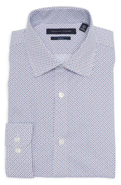 TOMMY HILFIGER ALL SEASON STRETCH PRINTED SLIM FIT DRESS SHIRT