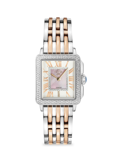 GV2 WOMEN'S PADOVA 27MM ION PLATED TWO TONE STAINLESS STEEL & DIAMOND BRACELET WATCH