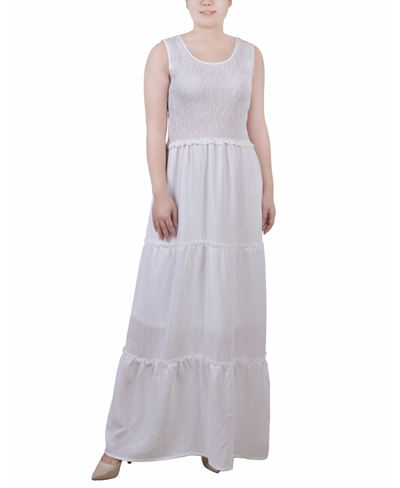 NY COLLECTION PETITE SLEEVELESS TEXTURED TIERED MAXI DRESS