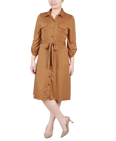 NY COLLECTION PETITE 3/4 SLEEVE ROLL TAB SHIRTDRESS