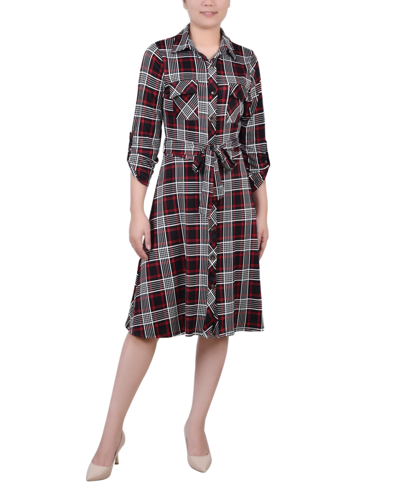 NY COLLECTION PETITE 3/4 SLEEVE ROLL TAB SHIRTDRESS