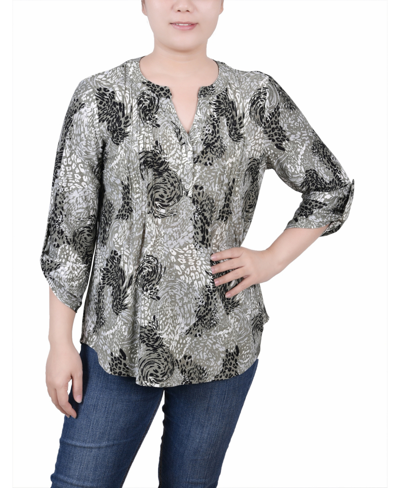 NY COLLECTION PETITE 3/4 ROLL TAP PULLOVER TOP