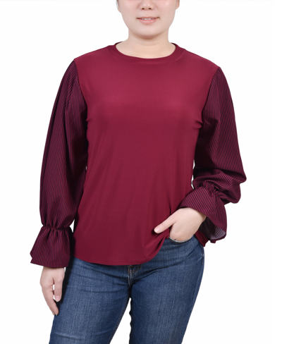 NY COLLECTION PETITE LONG SLEEVE TOP WITH PRINTED SLEEVES