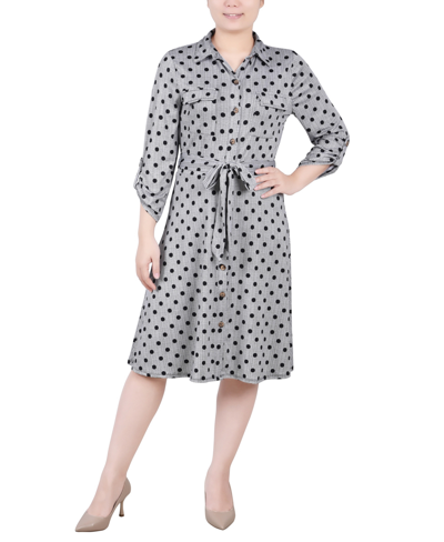 NY COLLECTION PETITE 3/4 SLEEVE ROLL TAB SHIRTDRESS