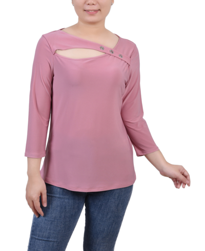 NY COLLECTION PETITE 3/4 SLEEVE CUTOUT TOP