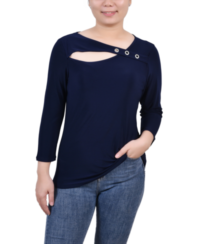 NY COLLECTION PETITE 3/4 SLEEVE CUTOUT TOP