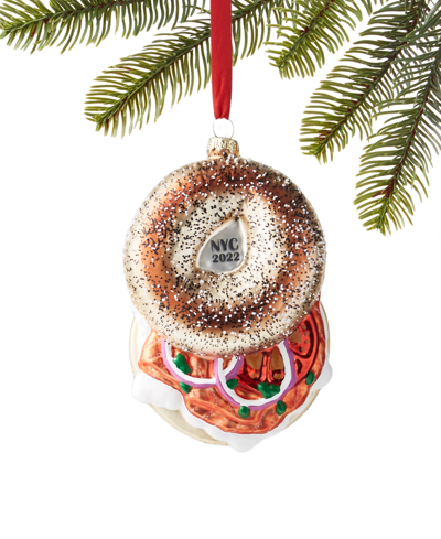 HOLIDAY LANE NEW YORK GLASS SMOKED SALMON BAGEL SANDWICH ORNAMENT, CREATED FOR MACY'S